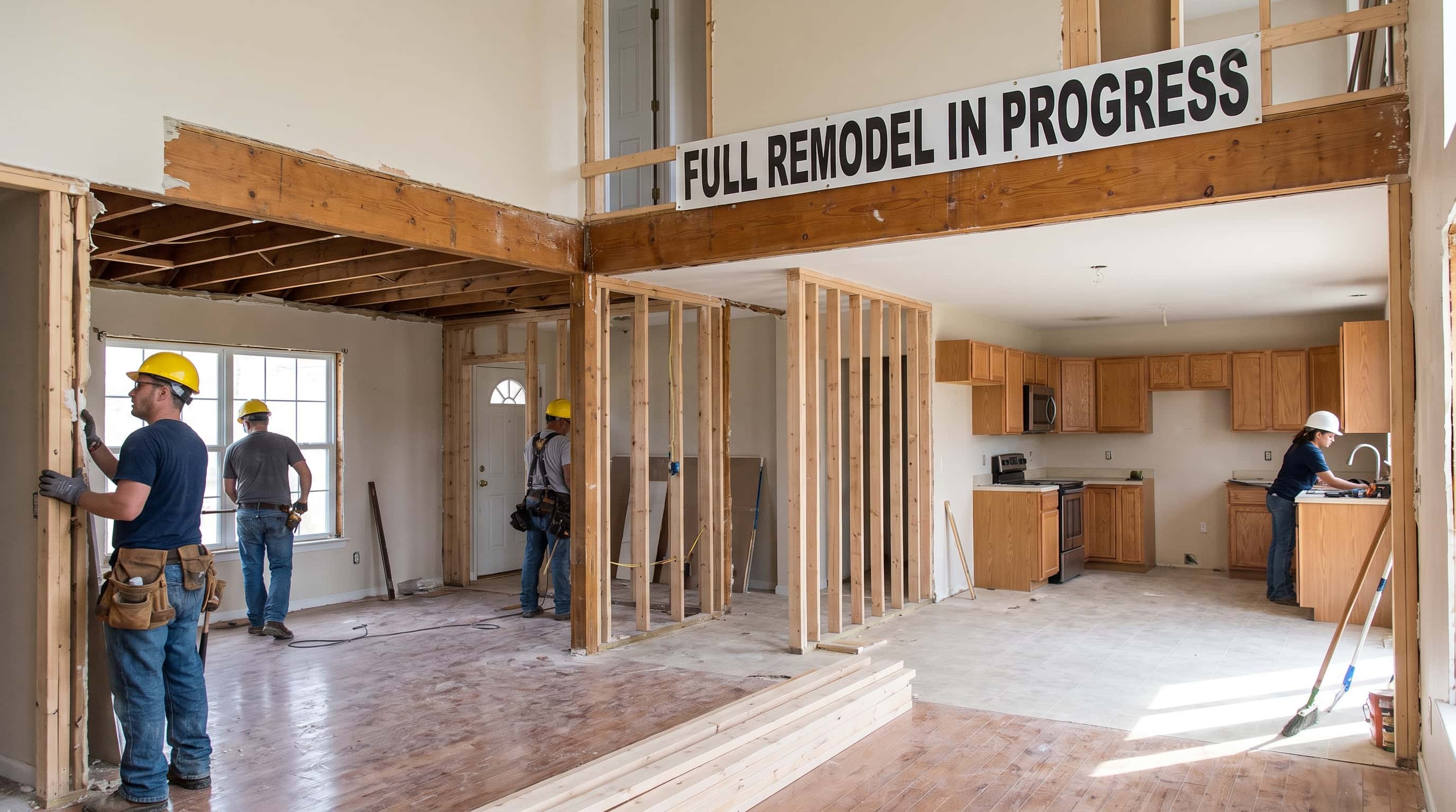 Interior stripped back to studs during a full renovation